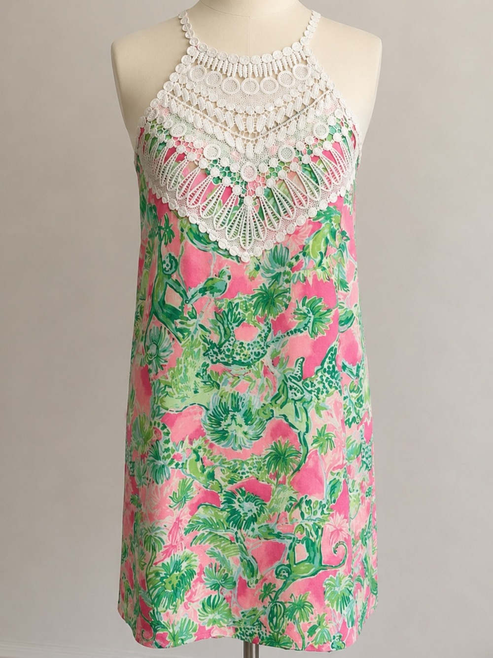Lilly Pulitzer Pearl Soft Shift Dress Raz Berry Catty Shack Crochet Back Size 6